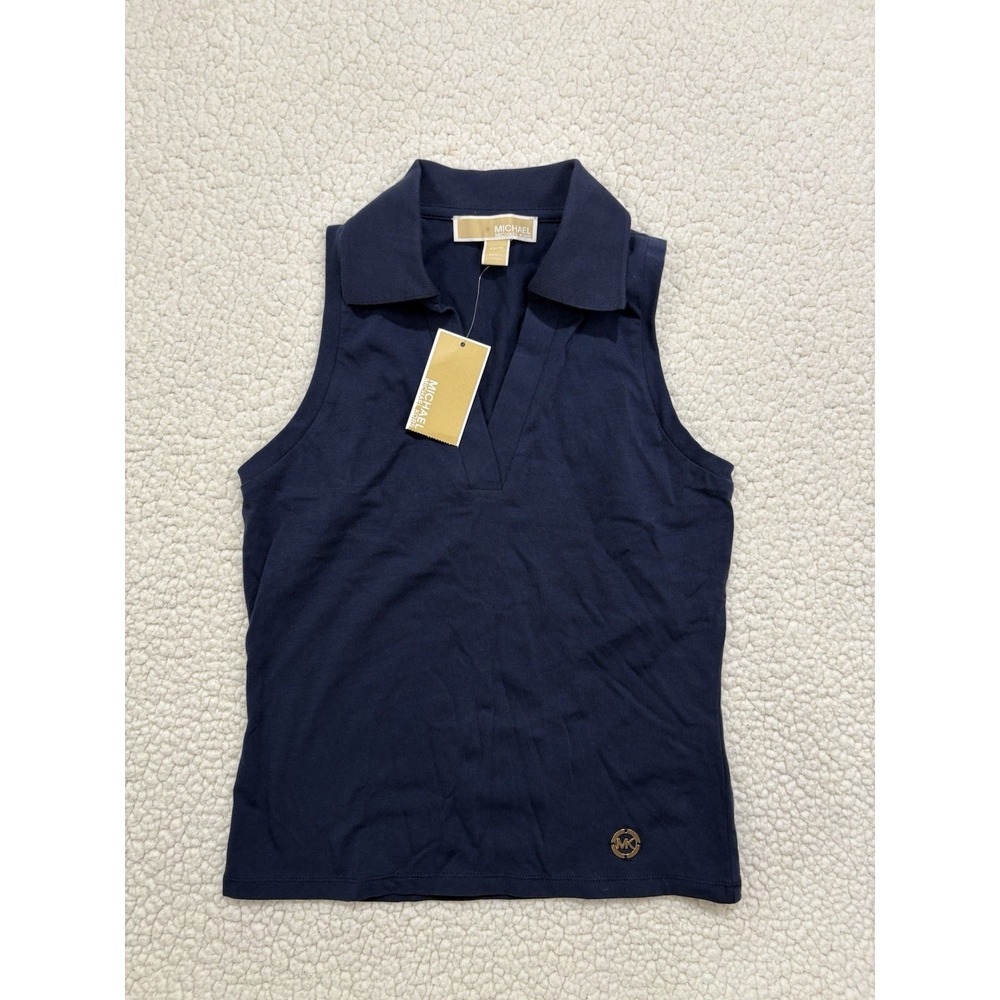 NWT Michael Kors Women's XS Polo Tank Top Shirt MK Logo Sleeveless Golf V Neck
